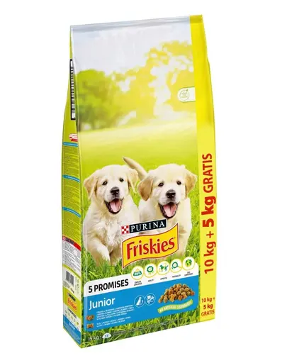 FRISKIES Junior hrana uscata catei pui, lapte si legume 15 kg