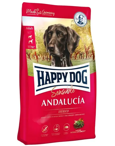 HAPPY DOG Supreme Andalucia, hrana pentru cainii adulti si sensibili, cu porc si legume, 4 kg