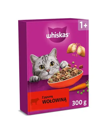 Hrana uscata pisici adulte cu vita WHISKAS 300 g crochete crocante cu interior moale