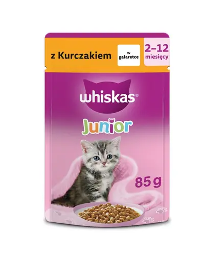 Hrana umeda pisoi in gelatina WHISKAS Junior 85 g plic cu pui