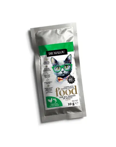 DR MALOU Hrana uscata liofilizata pui cu somon pentru pisici 10 g