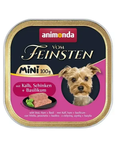 ANIMONDA Vom Feinsten Mini hrana umeda pentru caini de talie mica cu vitel, sunca si busuioc 100 g