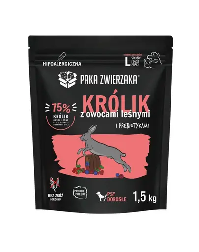 PAKA ZWIERZAKA hrana uscata pentru caini cu Iepure si fructe de padure L 1,5 kg
