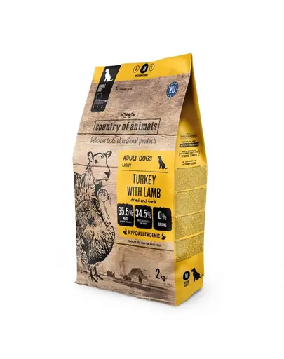 COUNTRY OF ANIMALS hrana uscata cu curcan si miel pentru caini M 2 kg