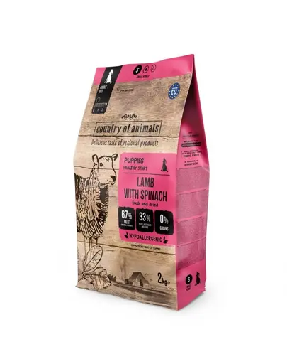 COUNTRY OF ANIMALS hrana uscata cu miel si spanac pentru catei S 2 kg