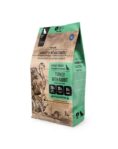 COUNTRY OF ANIMALS hrana uscata cu curcan si iepure pentru caini S 2 kg