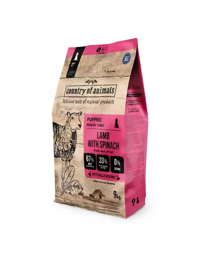 COUNTRY OF ANIMALS hrana uscata cu miel si spanac pentru catei S 9 kg