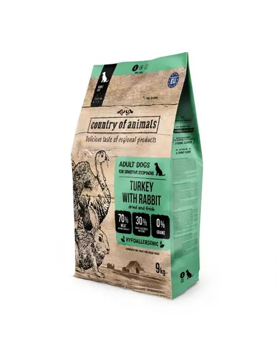 COUNTRY OF ANIMALS hrana uscata cu curcan si iepure pentru caini S 9 kg