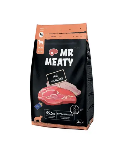 Hrana uscata caini adulti digestie sensibila vitel si curcan MR MEATY 3kg