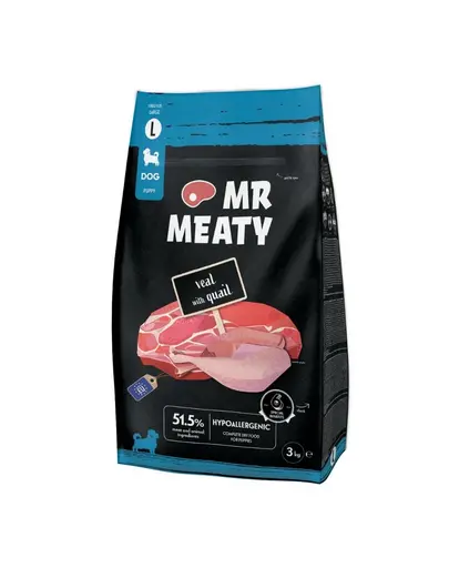 Hrana uscata catei digestie sensibila vitel si prepelita MR MEATY Puppies 3kg