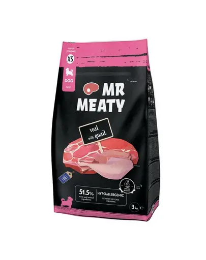 Hrana uscata catei talie mica XS vitel si prepelita MR MEATY Puppies 3kg