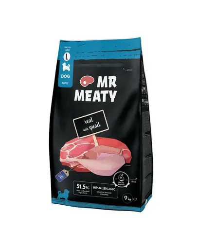 Hrana uscata catei digestie sensibila vitel si prepelita MR MEATY Puppies 9 kg