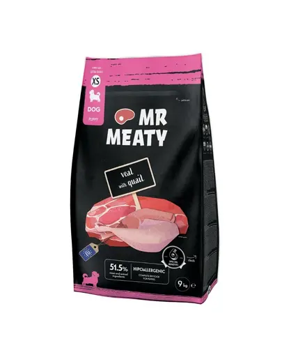 Hrana uscata catei talie mica XS vitel si prepelita MR MEATY Puppies 9 kg