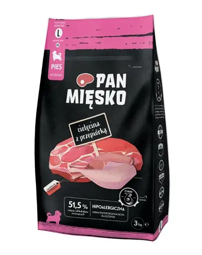 PAN MIESKO Hrana uscata cu vitel si prepelita pentru catei crochete L 3 kg