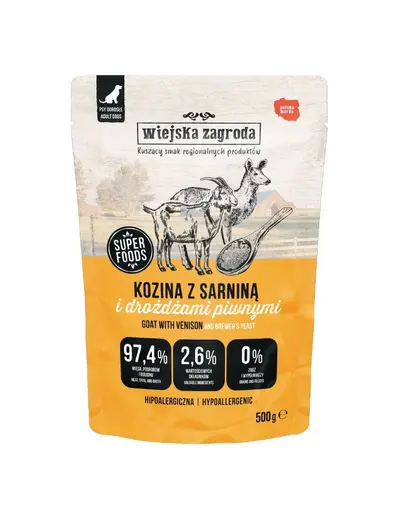 WIEJSKA ZAGRODA Duo cu capra si carne de caprioara hrana umeda pentru caini 500 g