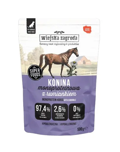 WIEJSKA ZAGRODA Monoproteinowa Carne de cal hrana umeda pentru caini 500 g