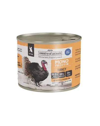 COUNTRY OF ANIMALS hrana umeda monoproteica cu curcan pentru pisoi 200 g