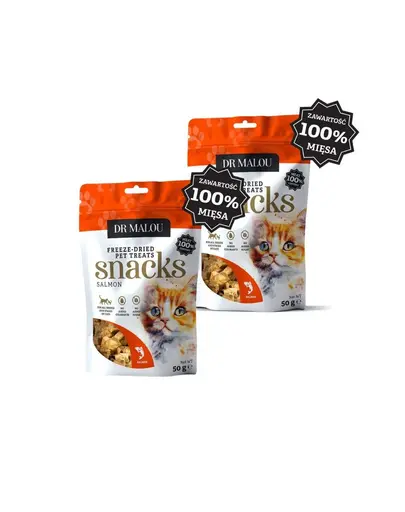 DR MALOU Cuburi din carne 100% liofilizata din carne de somon 2x50g gustari pentru pisici