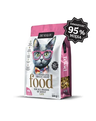 DR MALOU Hrana uscata liofilizata cu pui, inimi de pui pentru pisici 2x500 g