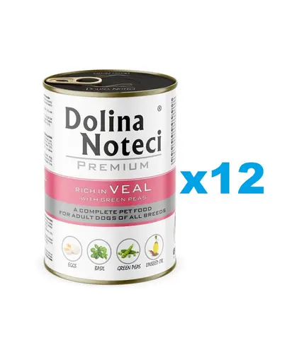 DOLINA NOTECI Premium 12x400 g conserve hrana Caini, bogat in vitel cu mazare