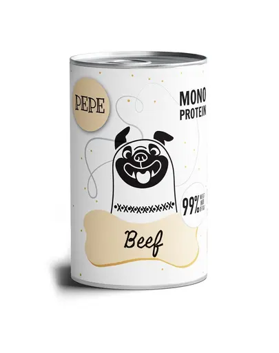 PAKA ZWIERZAKA PEPE Hrana umeda monoproteica cu carne de vita 99% 800 g