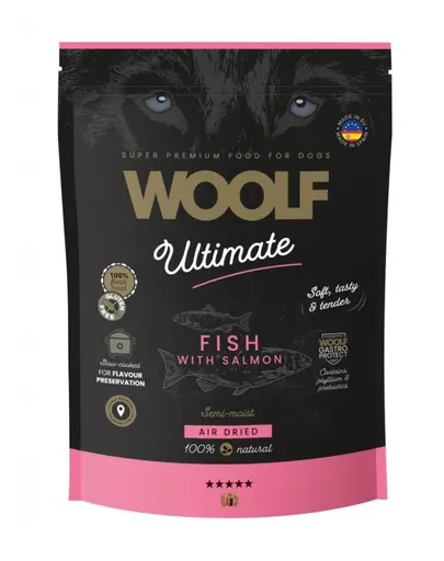 WOOLF Ultimate Soft Adult Dog peste cu somon 1 kg hrana semi-umeda fara cereale pentru Caini adulti