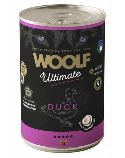 WOOLF Ultimate Adult Dog hrana Caini rata cu ulei de cocos 400 g