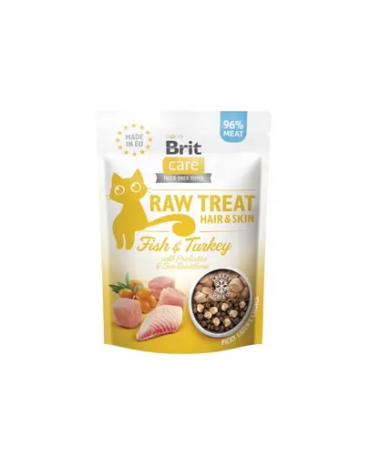 BRIT Care Raw Treat Freeze Dried Hair Skin Cat 40 g recompensa liofilizata din peste si curcan cu probiotice pentru pisici