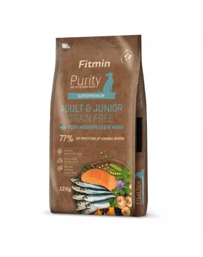 FITMIN Dog Purity Grain Free Adult Junior Fish Menu 12 kg hrana cu peste pentru caini tineri si adulti de rase medii si mari