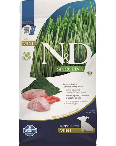 FARMINA N&D Spirulina Puppy Mini Lamb & Wolfberry 2 kg Hrana uscata pentru catei talie mica, cu miel si spirulina
