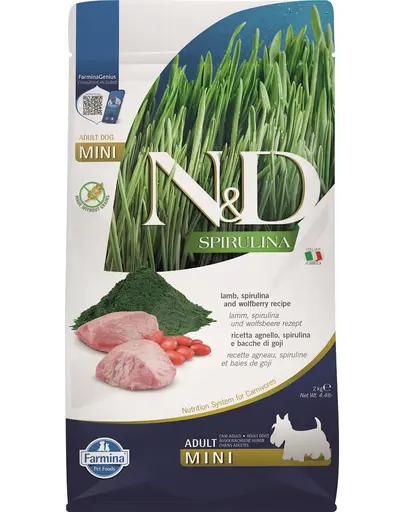 FARMINA N&D Spirulina Adult Mini Lamb & Wolfberry 2 kg Hrana uscata pentru caini talie mica, cu miel si spirulina