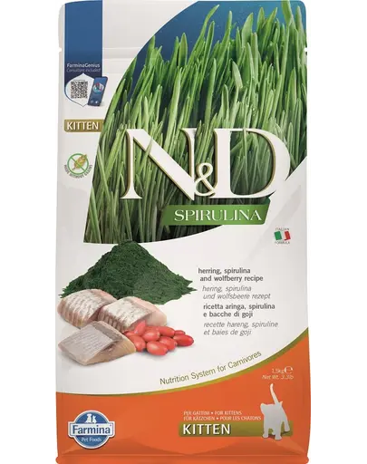 FARMINA N&D Spirulina Kitten Herring & Wolfberry 1,5 kg Hrana uscata pentru pisoi, cu hering si spirulina
