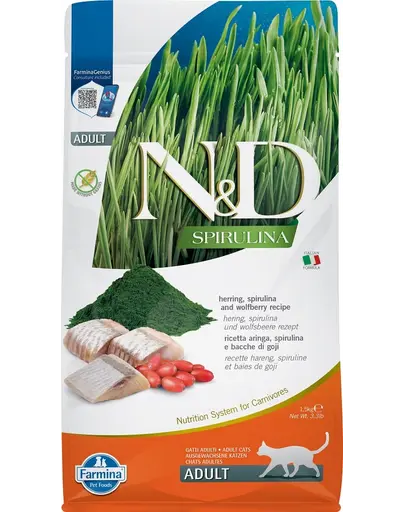 FARMINA N&D Spirulina Cat Adult Herring & Wolfberry 1,5 kg Hrana uscata pentru pisici, cu hering si spirulina