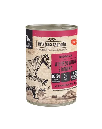 WIEJSKA ZAGRODA Carne de porc cu carne de cal, hrana umeda pentru caini 400 g