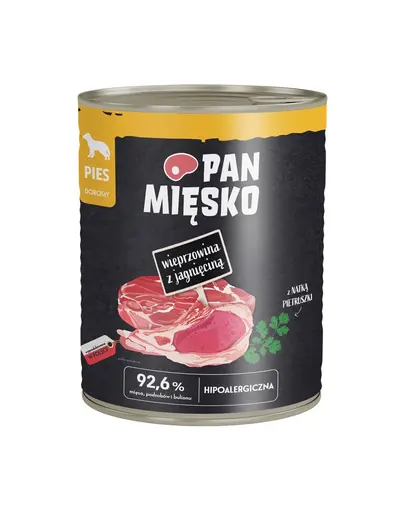 PAN MIESKO hrana umeda completa pentru caini bucati fragede de porc si miel, 800 g