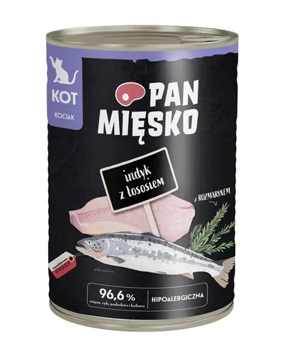 PAN MIESKO hrana umeda completa pentru pisici bucati fragede de curcan si somon 400 g