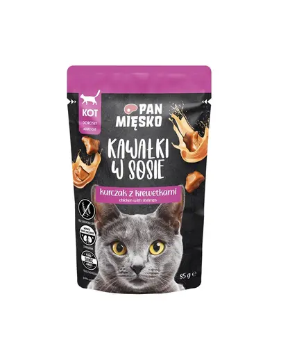 PAN MIESKO pui si creveti hrana umeda pisici 85 g in sos