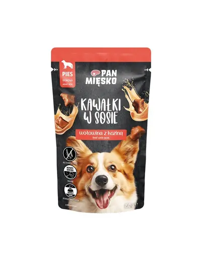 PAN MIESKO bucati in sos cu vita si capra 150 g hrana umeda caini