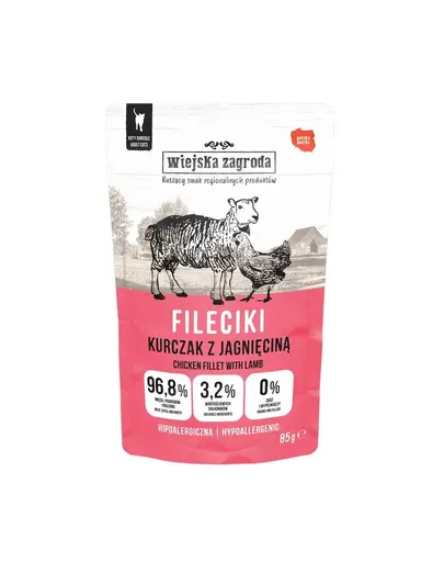 WIEJSKA ZAGRODA Hrana umeda pentru pisici, file de pui cu miel 85 g