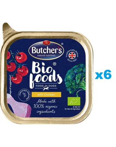 BUTCHER'S BIO foods Mancare umeda pentru caini 6 x 150 g pate cu pui