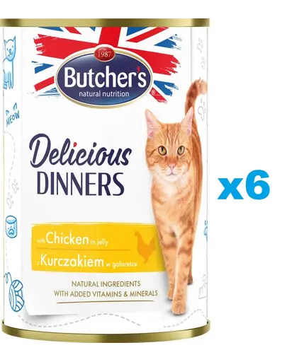 BUTCHER'S Delicious Dinners pui in aspic, hrana pisici 6 x 400g