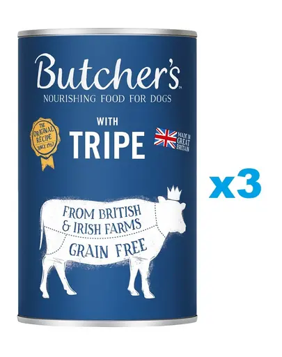 BUTCHER'S Original Tripe Mix hrana pentru caini, cu rumen, pate 3x1200g
