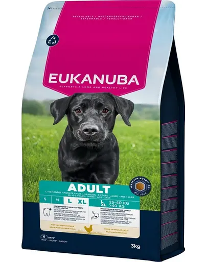 EUKANUBA Adult Large Breeds Chicken 3 kg hrana caine rasa mare bogata in pui proaspat