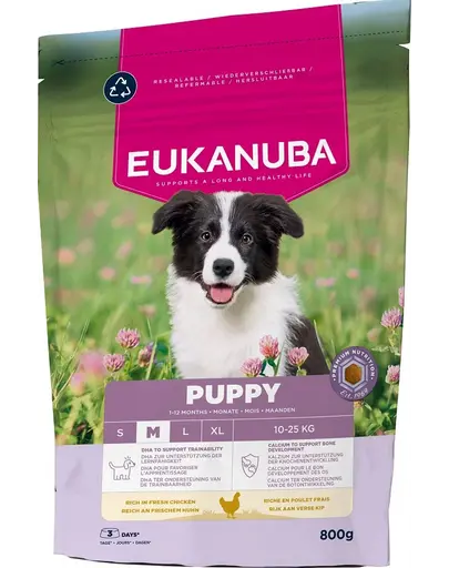 EUKANUBA Puppy Medium Breeds Chicken 800 g hrana catei rase medii, bogata in pui proaspat