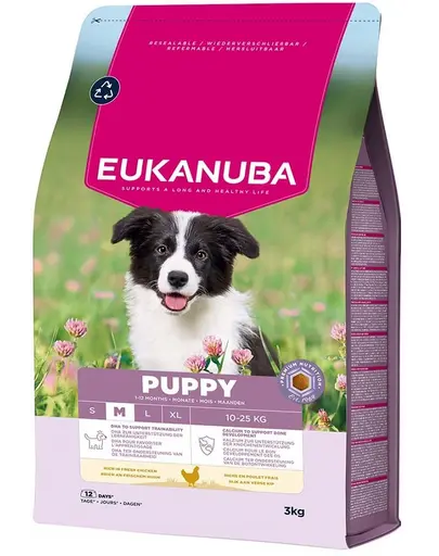 EUKANUBA Puppy Medium Breeds Chicken 3 kg hrana catei rase medii cu pui proaspat