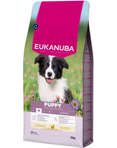 EUKANUBA Puppy Medium Breeds Chicken 15 kg hrana pentru catei rase medii, bogata in pui proaspat