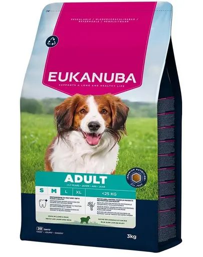 EUKANUBA Adult Small & Medium Breeds Lamb & Rice 3 kg hrana caini cu miel si orez
