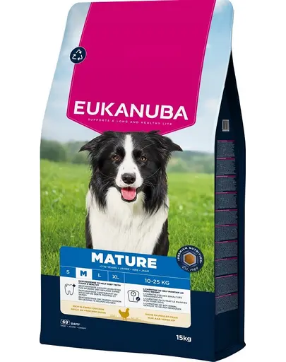 EUKANUBA Mature Medium Breeds Chicken 15 kg hrana Caini maturi rase medii, bogata in pui proaspat