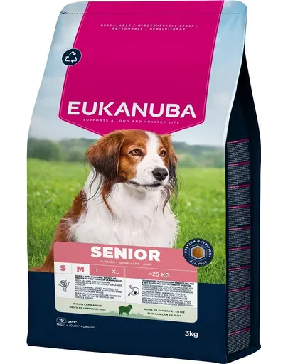 EUKANUBA Senior Small Medium Breeds Lamb Rice 3 kg hrana caini in varsta de rase mici si medii bogata in carne de miel si orez