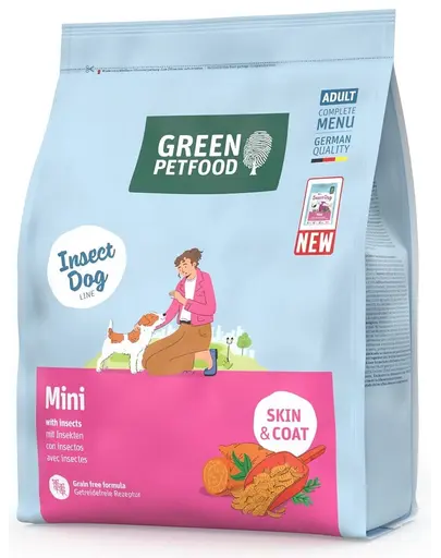 GREEN PETFOOD InsectDog Mini Skin & Coat 900 g hrana uscata fara cereale cu proteine din insecte pentru caini de talie mica
